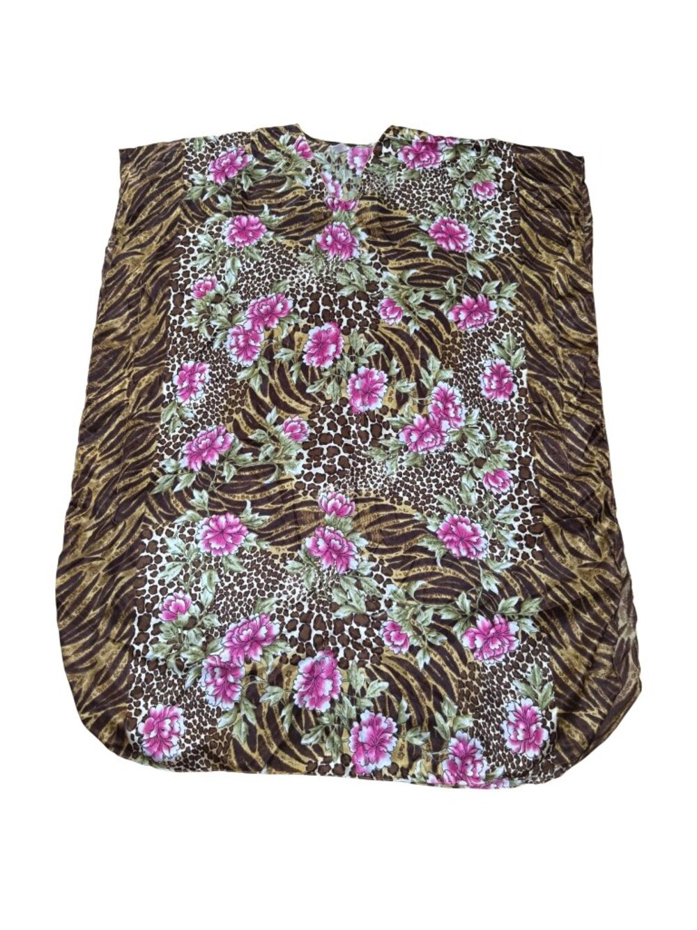 Women's Kaftan Dress One Size Brown Pink Animal  Floral Print V-Neck Loungewear